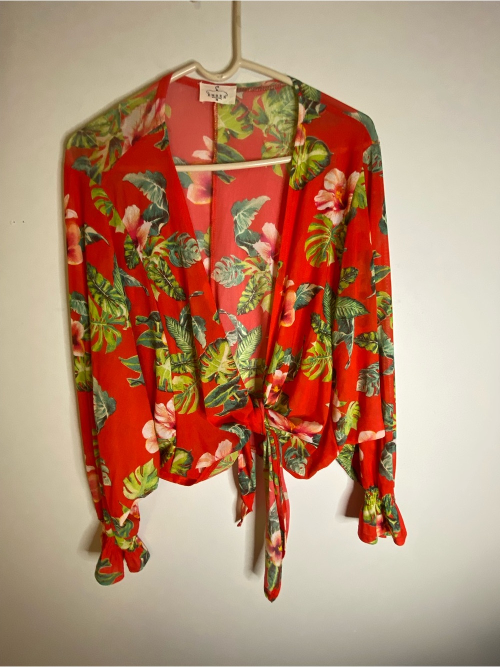 Tropical Tie-Front Blouse in Red Floral